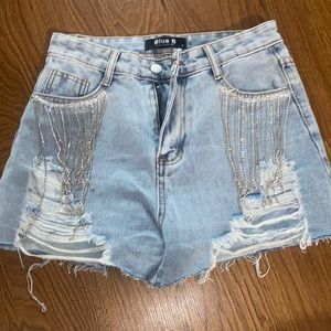 Rhinestone high waist shorts